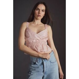 $90 Anthropologie Maeve Shirred Tank-Pink-Size XS Petite-NWT